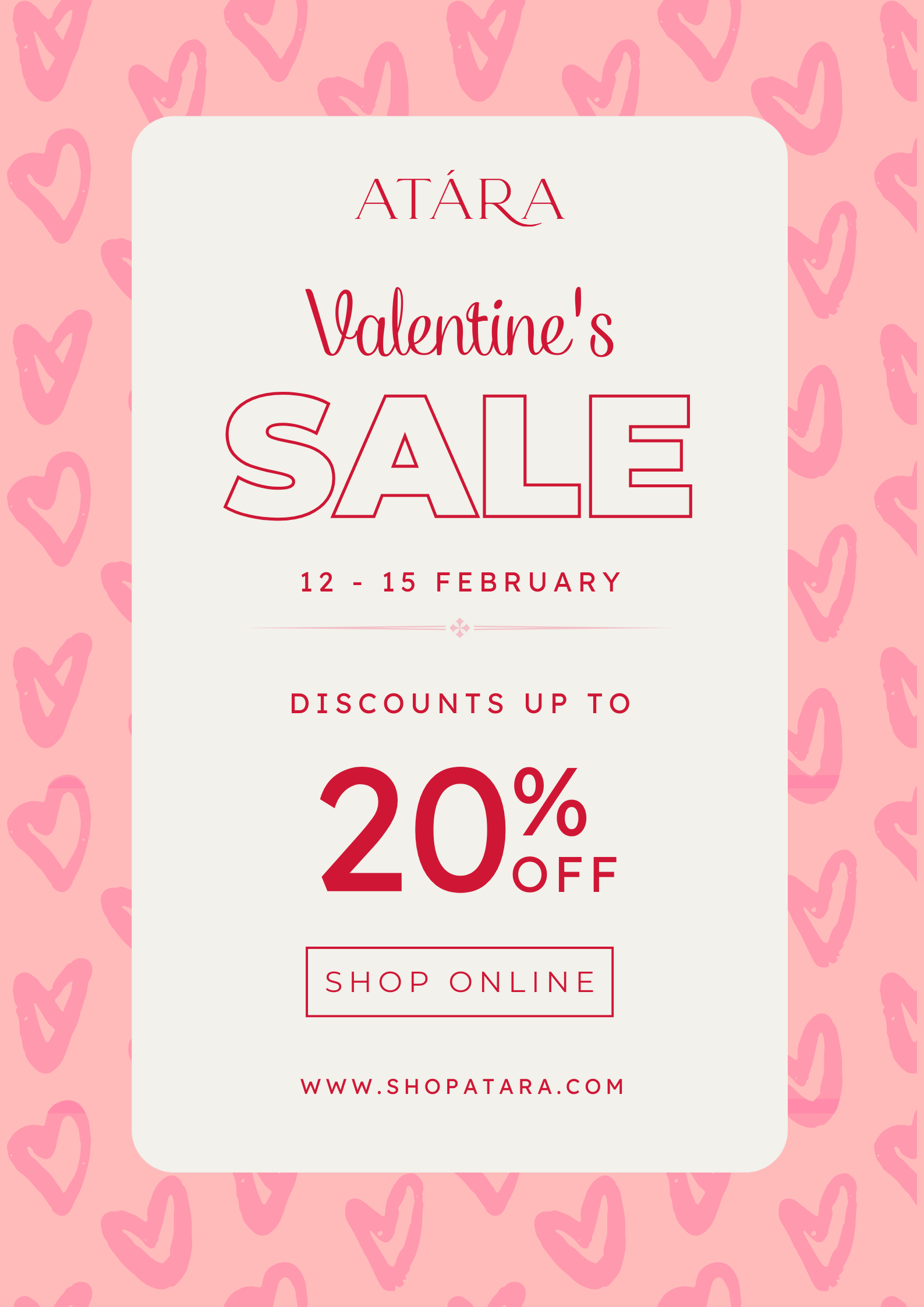 pink cute hearts valentine's day sale discount promo offer flyer
